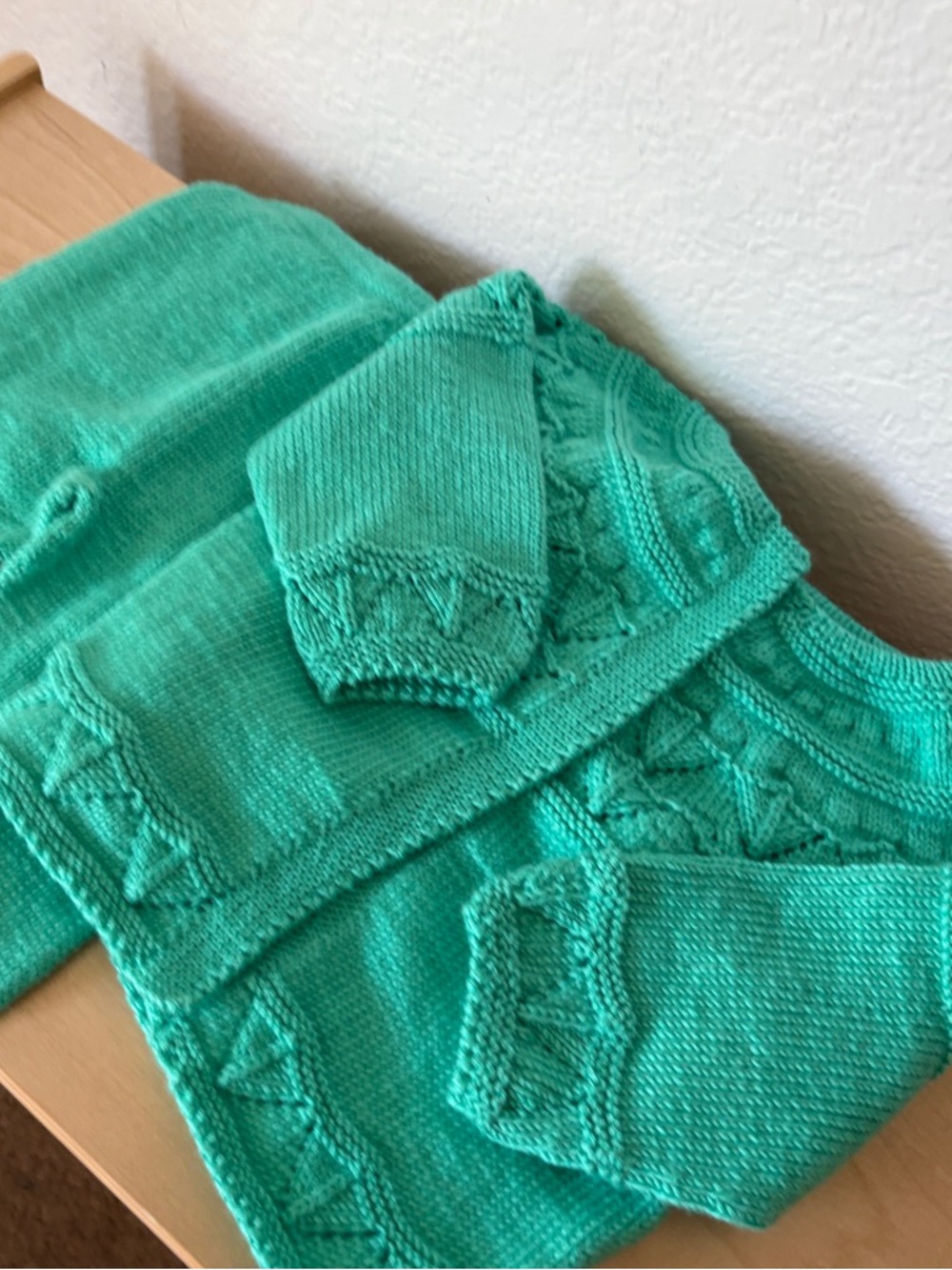 Hand-Knit Baby Cardigan & Pants Set - Bright Teal Turquoise